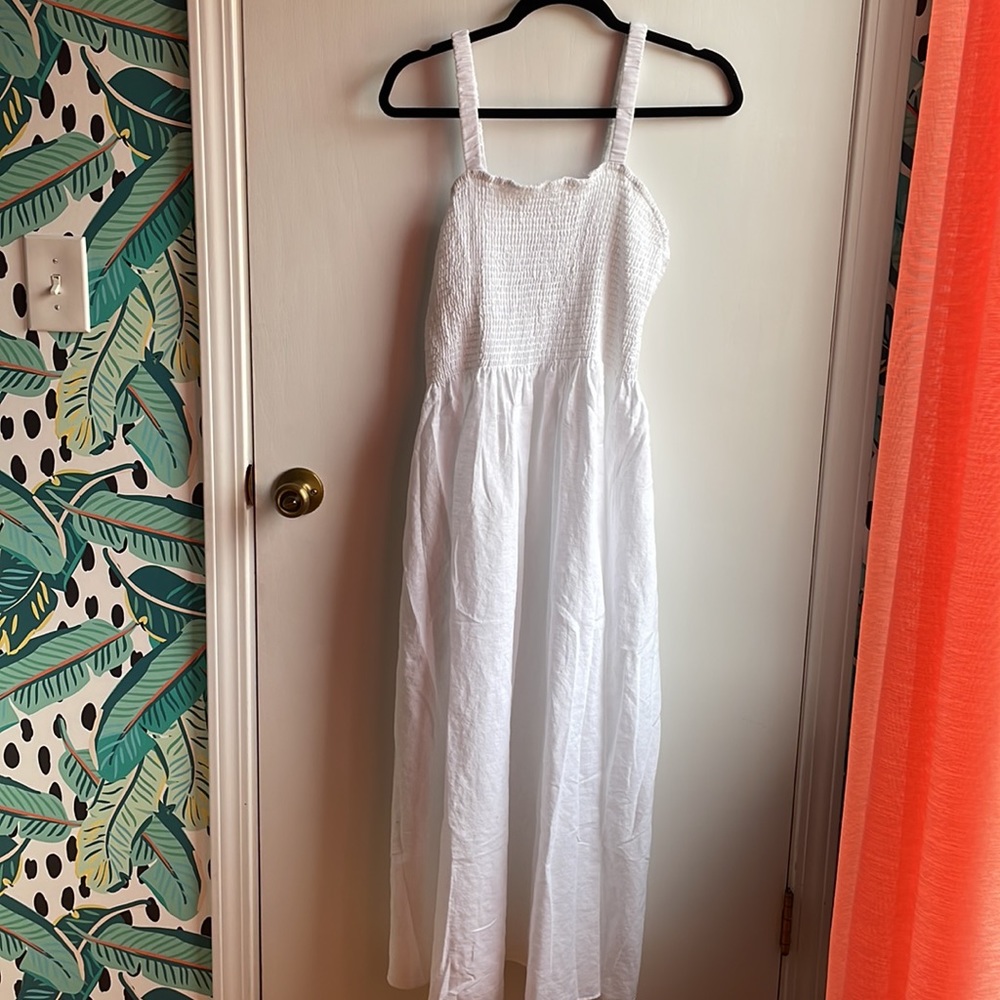 J Crew White Linen Smocked Dress - Size XL NWT